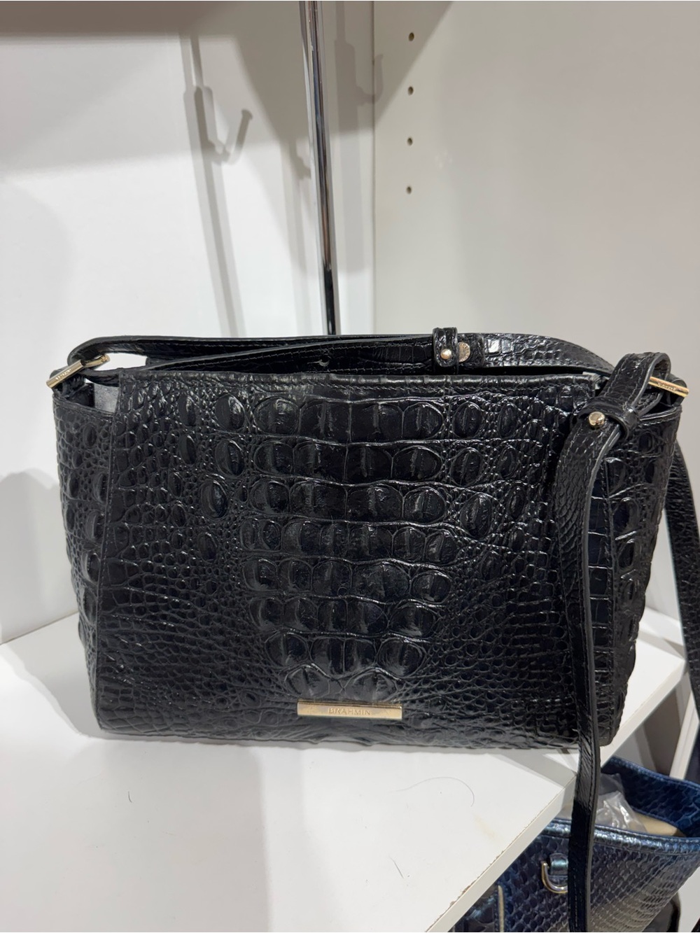 Brahmin Hillary Black Croc-Embossed Leather Crossbody Bag